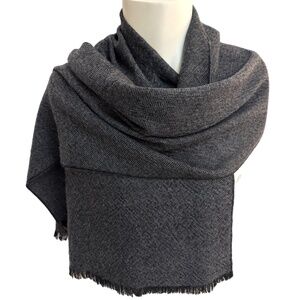 Shirai Grey Wool Scarf Lightweight Woven Wrap 16” x 70”